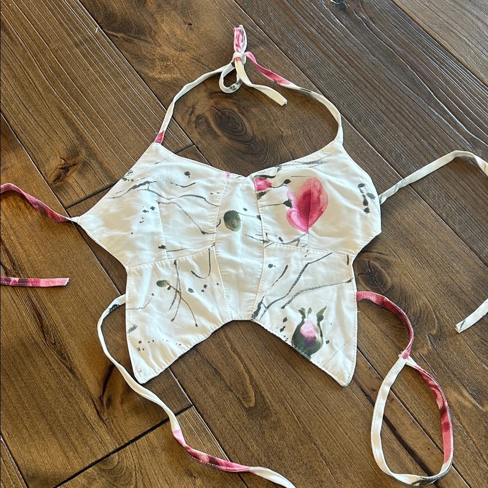 Aritzia White Corset Top with Pink and Green Accents